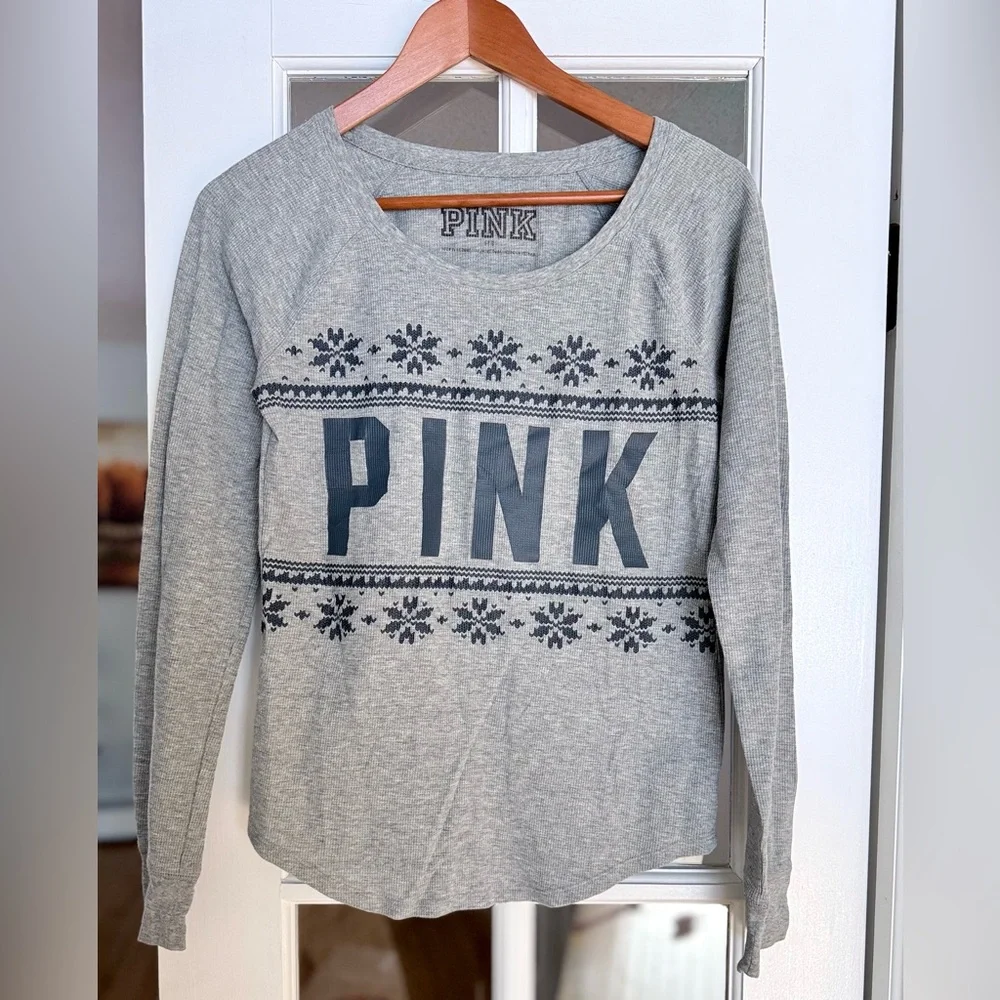 Victoria Secret Pink Logo Sleep Thermal Shirt, Grey Size Large - Picture 4 of 4